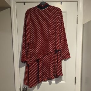 Who What Wear Burgundy and White Striped Dress With Bow Detail
